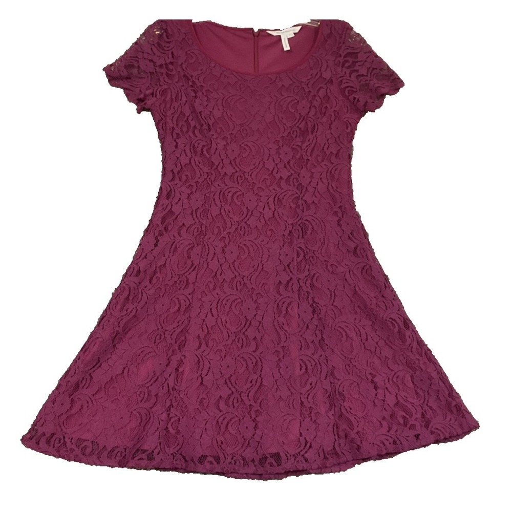 BCBGeneration Women's Lace Overlay Short Sleeve Dress Cranberry Sz 4